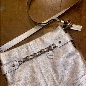 Coach Silver Pebbled Leather Chain Shoulder Bag